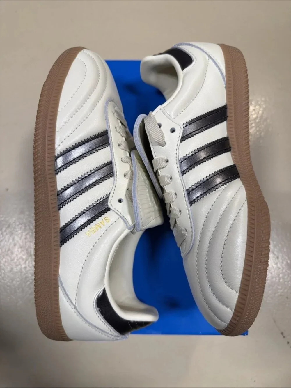 Women's Adidas Originals Samba Long Tongue Shoes - Cream White Black Gum JP6143 - Picture 3 of 14
